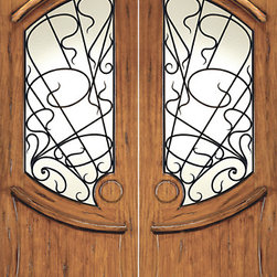 AN-2001-2 Hand Carved Art Nouveau Forged iron Glass Entry Double Door - Windows And Doors