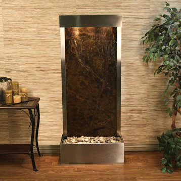Harmony River Flush Mount Water Fountain, Green Marble, Stainless Steel
