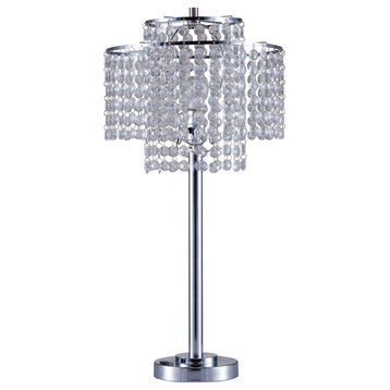 26" Tall "Holly Glam" 2-Tiered Table Lamp, Charging Station, USB Port, Silver