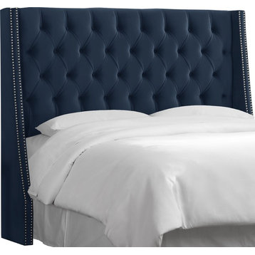 Williams King Nail Button Tufted Wingback Headboard, Mystere Eclipse
