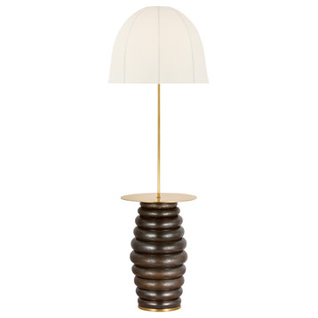 Phoebe Extra Large Tray Table Floor Lamp in Crystal Bronze with Soft Domed Linen