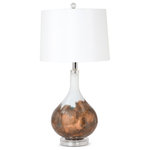 Lux Lighting - Penny 28" Glass Brown Tone and White Table Lamp, Set of 2 - Introducing the 28-Inch Brown Tone and White Glass Table Lamp, a versatile lighting fixture that seamlessly bridges the gap between traditional and contemporary design, embodying the essence of transitional style. This lamp is an exquisite addition to any room, offering both elegance and functionality.