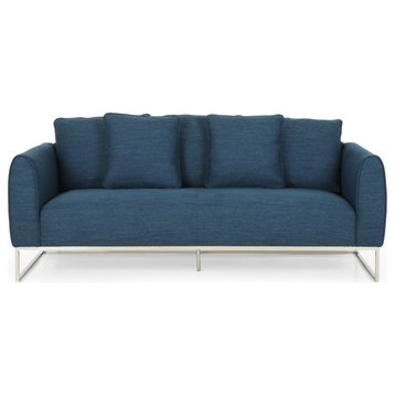 Catalina Modern Fabric 3 Seater Sofa, Navy Blue/Silver