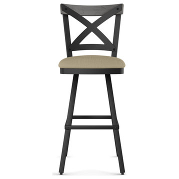 Amisco Snyder Counter and Bar Stool, Beige Fabric / Grey Wood / Black Metal, Counter Height