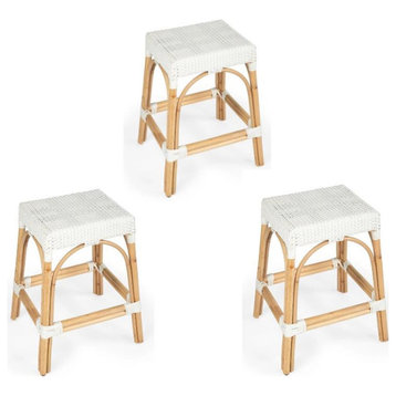 Home Square 3 Piece Rattan Counter Stool Set in White