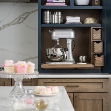 Hickory & Blue Modern Farmhouse Kitchen with Baking Station Cabinet Storage