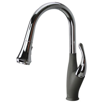 Layla Pull Out Brass Kitchen Faucet, Polished Chrome/Gray