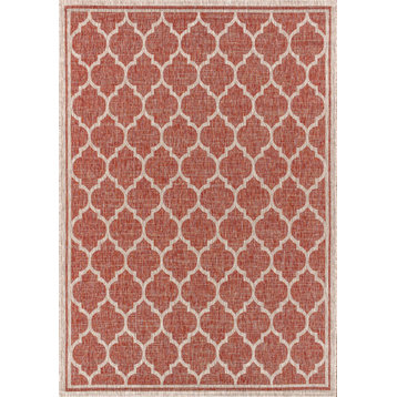 Trebol Moroccan Trellis Textured Weave Indoor/Outdoor, Red/Beige, 3 X 5