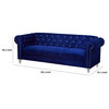 Benzara BM271909 Ben 83" Velvet Sofa With Crystal Tufted Back, Royal Blue