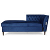 Aryan Tufted Velvet Sectional Sofa With Storage Chaise, Midnight Blue/Espresso