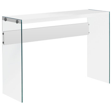 15.75" x 44" x 32" White Clear Particle Board Tempered Glass Accent Table