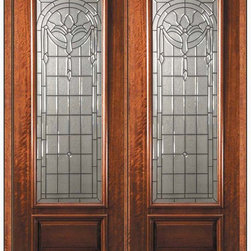 Prehung Double Door 96 Wood Mahogany Palacio 1 Panel 3/4 Lite Glass - Front Doors