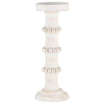 Wood, 15" Antique Style Candle Holder, White