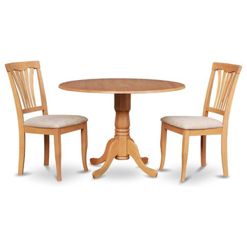 Small Kitchen Table and Chairs Set, Small Table Plus 2 Dinette Chairs, Oak