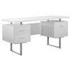 Computer Desk - 60"L / White / Silver Metal