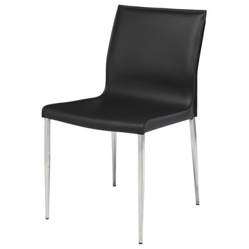 Colter Leather Dinign Chair with Steel Legs, Black