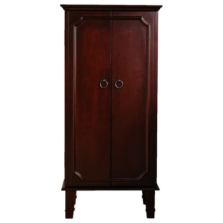 Locking Jewelry Armoire with French Doors Mirror and Seven Storage Drawers, Cherry
