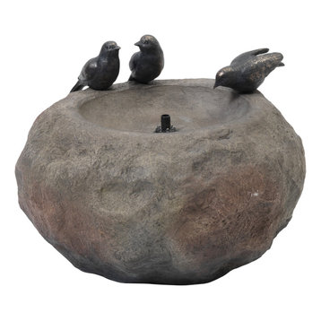 16.5-Inch Long Electric Polyresin Stone Water Fountain with 3 bird accents