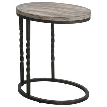 Uttermost Tauret Metal Acacia Wood Cantilever Accent Table in Weathered Ivory