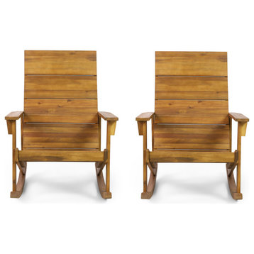 Winder Outdoor Acacia Wood Adirondack Rocking Chair, Set of 2, Teak