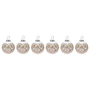 Harlequin Etched Glass Ball Ornament, Set of 6