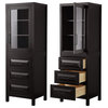 Daria Linen Tower, Espresso, Black Trim, Shelved Cabinet Storage, 3 Drawers