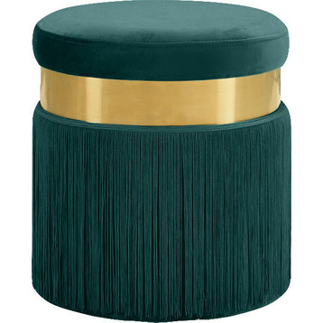 Yasmine Velvet Upholstered Ottoman/Stool, Green