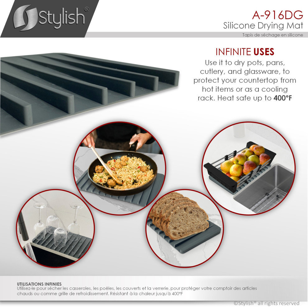 STYLISH Silicone Drying Mat and Trivet, Dark Gray