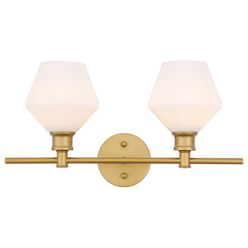 Brass Finish And Frosted White Glass 2-Light Wall Sconce