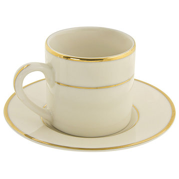 Cream Double Gold Demi Can Cup and Saucer, Set of 6