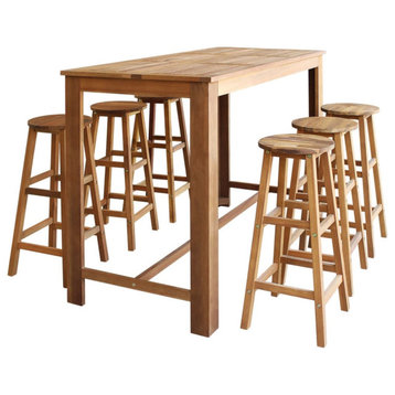 vidaXL Bar Table and Stool Counter Stool Pub Table 7 Piece Solid Acacia Wood