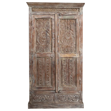 Consigned Antique Vintage Armoire Sahara Carved Wood Wardrobe Cabinet 72