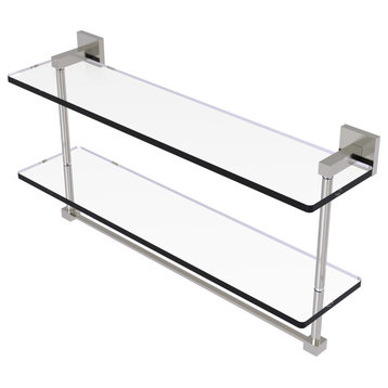 Montero 22" Two Tiered Glass Shelf with Integrated Towel Bar, Satin Nickel