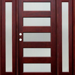 70 in. x 80 in. Contemporary 5 Lite Reed Stained Mahogany Wood Prehung Front Doo - Front Doors