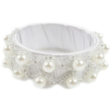Elegant Pearl Collection Napkin Rings, Set of 4, Pearl Bracelet With Glass Beads