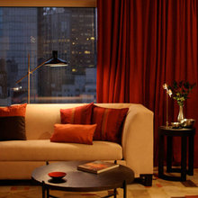 red curtains