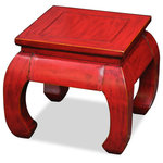 China Furniture and Arts - Chow Leg Square Table, Red - Although this table will complement furnishings in virtually any contemporary setting, the Ming table that inspired the design, with quadrangular legs terminating in horse-hoof feet, dates back to the Han Dynasty (206 B.C.-A.D.220). Handcrafted of Elmwood with hand lacquered distressed red finish. Table top is 14"x14"D. Sizes may vary slightly with each one. Imported. The handcrafted process may result in slight color variation. No two are exactly alike.
