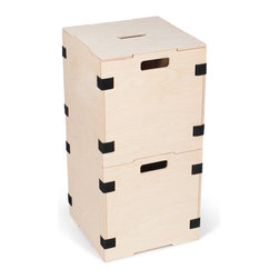 Sprout - Stackable Wood Cube Storage Box, Black, With 1 Lid, Set of 2 - Storage Bins And Boxes
