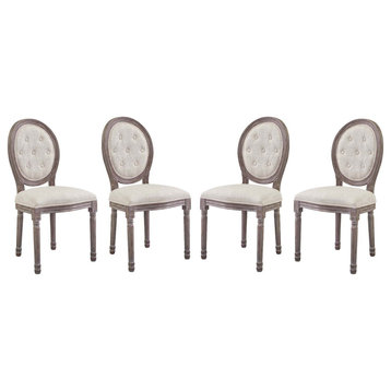 Side Dining Chair, Set of 4, Fabric, Beige, Cafe Bistro Restaurant Hospitality