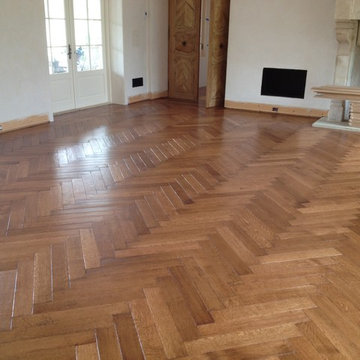 Custom oak herringbone with custom approved stain. Montecito, CA