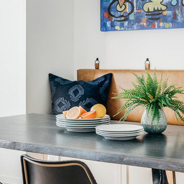 Colorful Breakfast Nook with Custom Leather Banquette