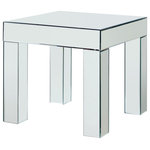 Meridian Furniture - Lainy Mirrored End Table - Let this Lainy mirrored end table become a focal point in your living room or den. This handsome table features a boxy design with rectangular lines and a modish look with a bold geometric slant that is nothing short of striking. Each surface of the table is covered in mirrors for a contemporary feel. Buy it on its own, or buy the entire Lainy collection for a cohesive look.