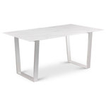 Meridian Furniture - Carlton Dining Table, Chrome - Modernize your dining room space in an instant with this Carlton dining table. This uber contemporary dining table wows with its elegant rich chrome stainless steel base that features a slightly angled shape for added eye appeal. The expansive top is crafted from genuine stone with marble veneer, providing a simplistic yet sophisticated look at mealtime. The large size allows elbowroom for up to six people, making it the perfect gathering spot for meals large and small.