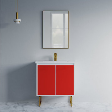 Dello 30" Single Bathroom Vanity Set With Rectangle Legs, Red
