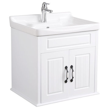 Adeline 24 1/4" Large Wall Mounted Cabinet Vanity Sink White with Faucet & Drain