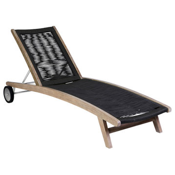 Chateau Patio Adjustable Chaise Lounge Chair in Eucalyptus Wood and Charcoal