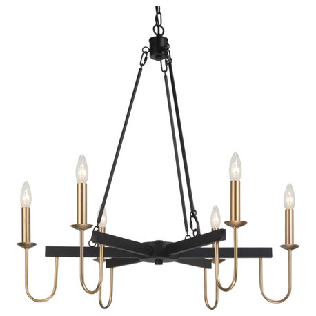 LNC 6-Lights Matte Black Modern Gold Candle-Style Chandelier For Dining Room