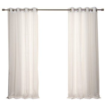 100% Linen Silver Grommet Curtain Set, White, 52" W X 84" L