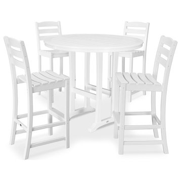 Polywood 5-Piece La Casa Side Chair Bar Dining Set, White