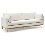 Meridian Furniture - Langham Linen Textured Fabric Upholstered Sofa, Cream - Let the cares of the day drift away when you're relaxed from the comfortable confines of this Lanham cream linen textured fabric sofa. The boxy design is modern and chic with a mid-century vibe, and the sofa rests on a solid wood frame for impeccable durability. Cream linen textured fabric upholstery covers the sides, back, and cushions of the chair, while two plump pillows on either side make it an extra comfy seating option that everyone loves.
